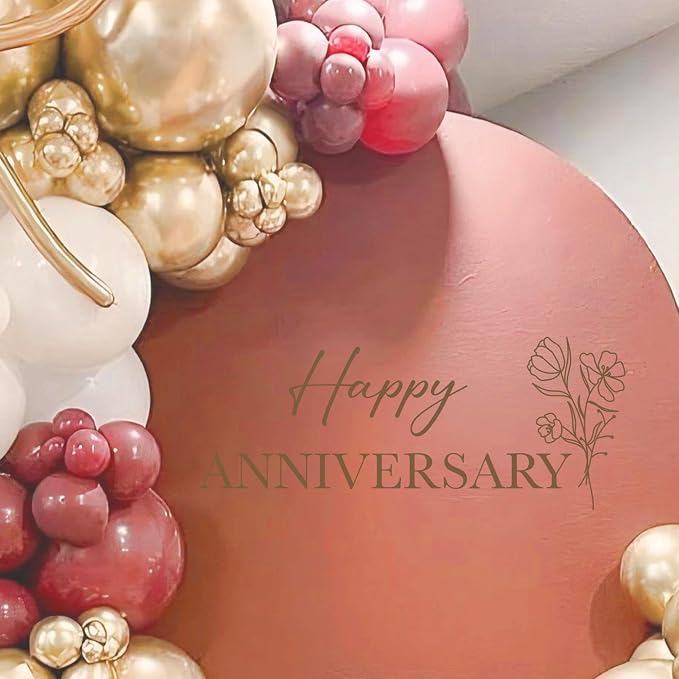 Happy Anniversary Wall Decal, Vinyl Party Decorations Backdrop Sticker, Brown (Brown（Anniversary）)