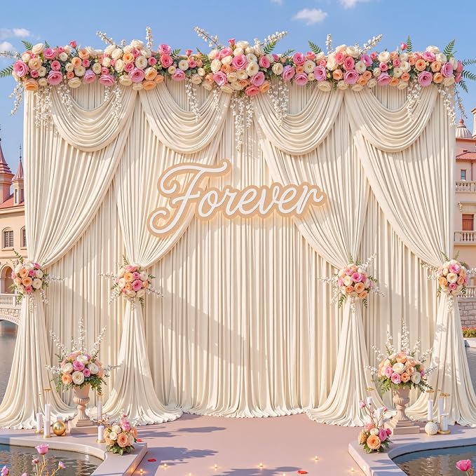 10x15ft Champagne Backdrop Curtains for Parties Wrinkle Free Fabric Backdrop Curtain Wedding Photo Drapes Backdrop for Birthday Party Baby Shower Bridal Shower Photography Back Drop 2 Panels 5x15FT