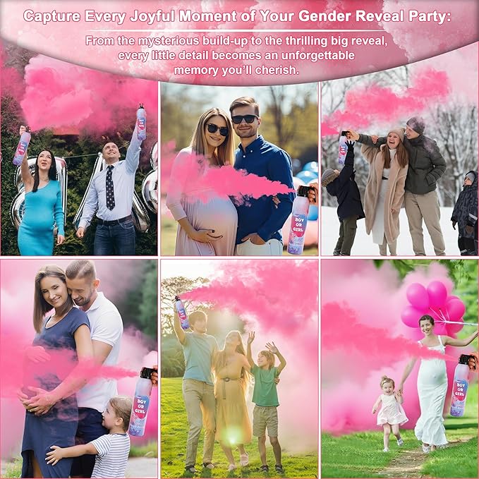 Colored Gender Reveal Cornstarch Spray 2 Packs, Pink Powder Spray for Baby Girl Reveal, Long-Lasting 10ft Smoke Effect, Unique Gender Reveal Ideas & Party Decorations