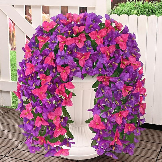 Livole 4Pcs Bougainvillea Artificial Flowers for Outdoors, Realistic UV Resistant Faux Outdoor Plants Flowers, Silk Hanging Fake Flowers for Outside Home Porch Patio Balcony Garden Decor