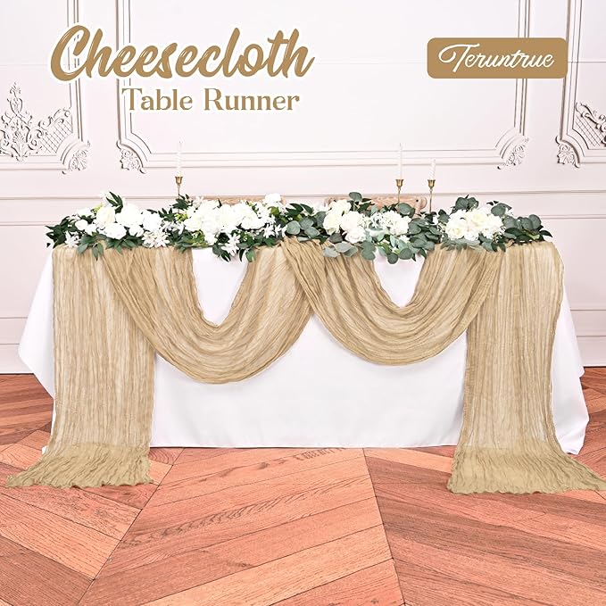 20 Pack Beige Table Runner 10FT Long Cheesecloth Table Runner Cheese Cloth Gauze for Wedding Party Birthday Decoration-Beige