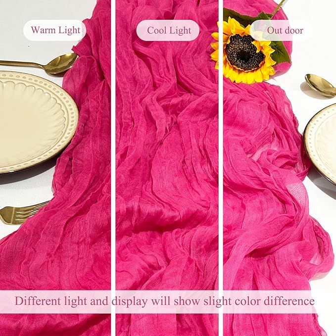 12Pack Hot Pink Table Runner 10Ft Cheesecloth Table Runner Boho Gauze Table Runners Long Cheese Cloth Table Runners for Wedding Party Bridal Shower Thanksgiving Christmas