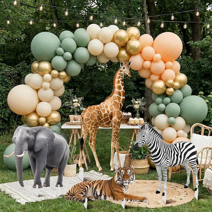 4 Pcs Safari Birthday Decoration Jungle Animal Cardboard Cutout Standup Life Size Safari Baby Shower Decorations Elephant Tiger Giraffe Zebra Cardboard Cutout for Photo Backdrop Party Favors