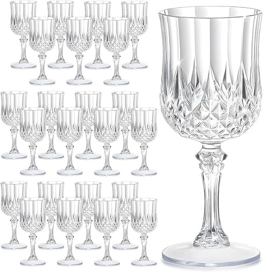 7OZ Plastic Wine Glasses, Reusable Vintage Goblets Unbreakable Drinking Glasses Crystal Water Cups Champagne for Wedding, Parties (24, Clear)