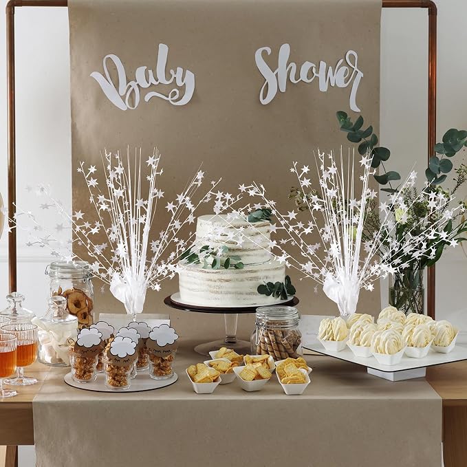 Crowye 6 Pcs Metallic Foil Spray Centerpiece Party Star Decoration Table Decor for Birthday Wedding Bachelorette Summer Party Holiday(White,Small Star)