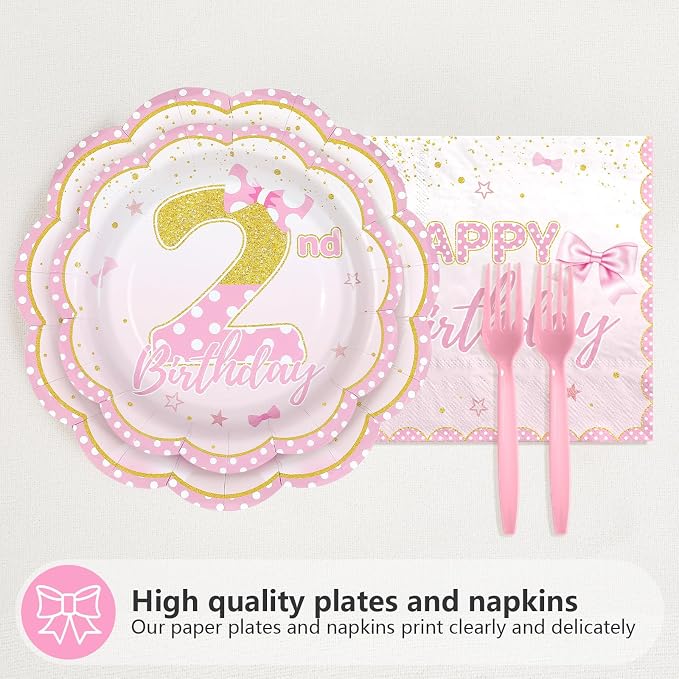96Pcs Oh Twodles Birthday Party Supplies Girl Cartoon 2nd Mouse Birthday Paper Plates and Napkins Pink Gold Cute 2nd Mouse Theme Bday Decoration for Girls Two Years Old Bday Party Supplies Serves 24