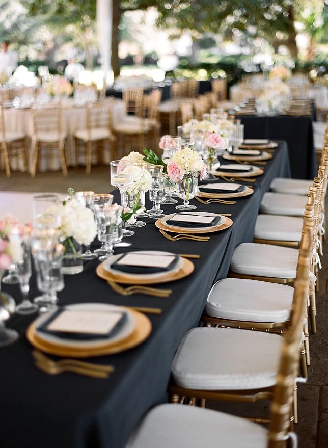 fani 10 Pack 60 x 126 Inch Tablecloth, Black Polyester Tablecloth for 8 Ft Rectangle Tables, Stain and Wrinkle Resistant Washable Fabric Table Cover for Wedding Party Dining Buffet Parties or Camping