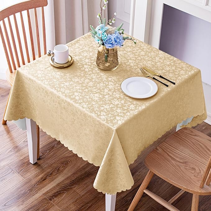 Smiry Square Table Cloth, Waterproof Heavy Duty Vinyl Tablecloths, Wipeable Washable Table Cover for Kitchen and Dining Room (Champagne, 54" X 54")