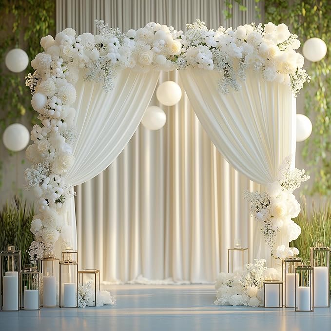 Wokceer Ivory Backdrop Curtain for Wedding Parties 10x8FT Wedding Curtains Backdrop Drapes Polyester for Photoshoot Baby Shower Birthday Party Curtains Photography Background 2 Panels 5x8FT