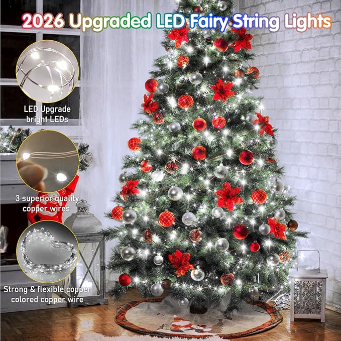KNONEW 203FT Outdoor Christmas Fairy Lights Plug in,600 LED String Lights Outdoor Waterproof 8 Modes Memory Times for Wedding Bedroom Walls Garden Trees Decoration(Cool White)