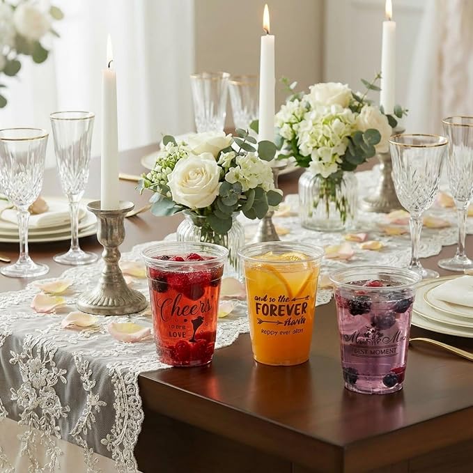 Wedding Plastic Cups Bulk 12oz Bridal Shower Cups Wedding Decorations for Reception Mr and Mrs Cheers to Love Bridal Party Supplies (6 Pcs)