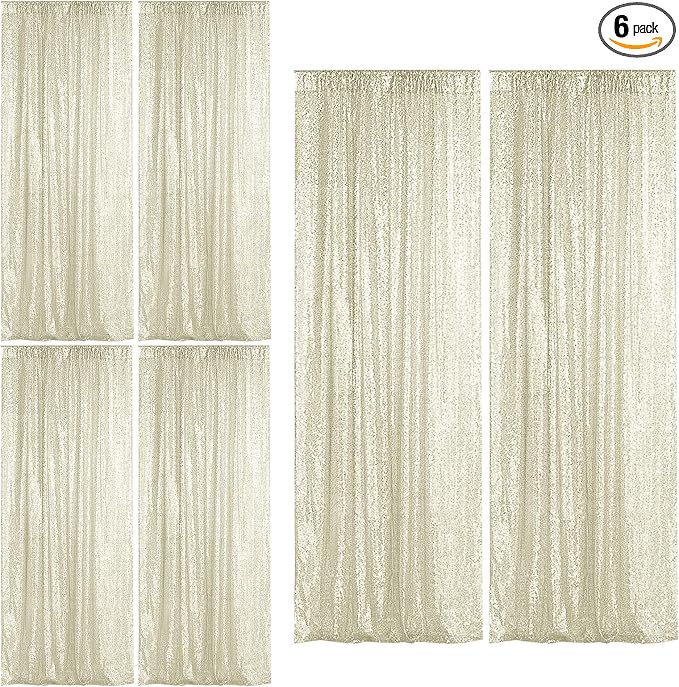 Sugargirl Champagne Sequin Backdrop Curtain 6 Panels 2FTx8FT Glitter Champagne Background Drapes Sparkle Photography Backdrop for Party Wedding Birthday Wall Decoration