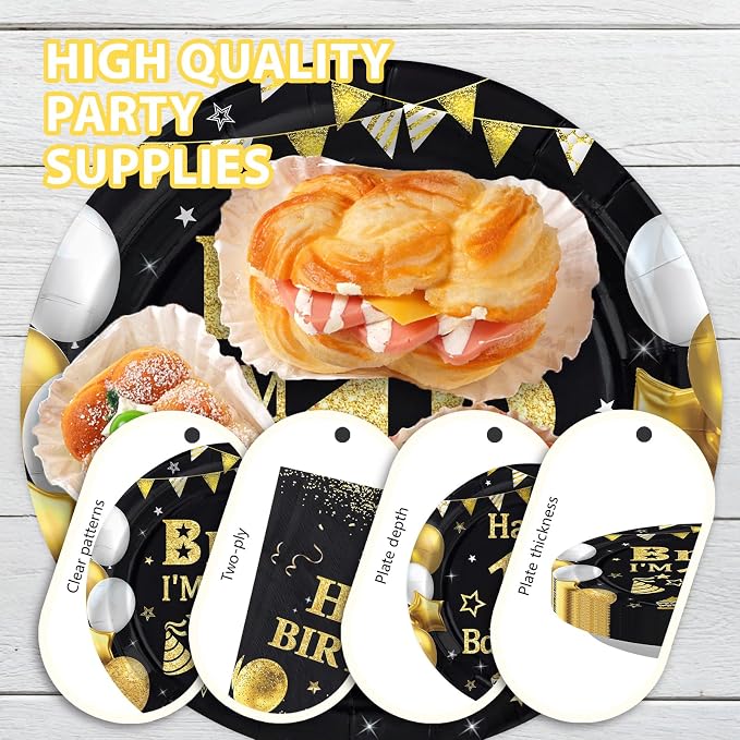 96 Pcs Bruh 12th Birthday Party Decorations Black Gold Bruh I’m 12 Plates and Napkins It's My 12th Birthday Tableware Set for Teen Boys and Girls 12 Years Old Party Supplies, Serves 24