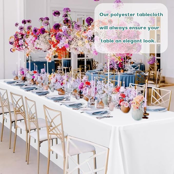 Pesonlook 12 Pack White Polyester Tablecloth-90 x 132 Inch White Rectangle Tablecloth for 8 Ft Rectangle Tables,Washable Fabric Table Cover for Wedding/Buffet Party/Dining Table/Events