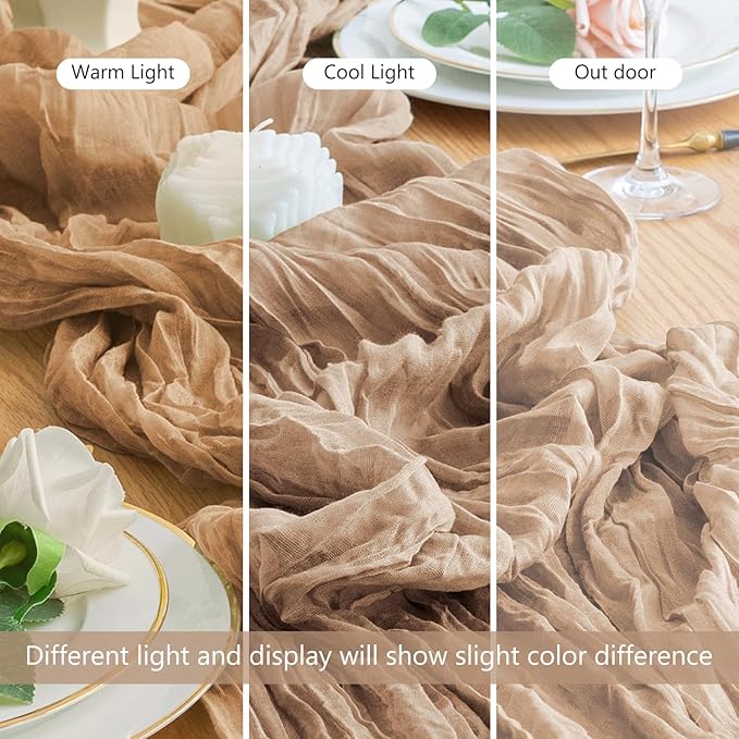 Wokceer Cheesecloth Table Runner 12Pack 10FT Nude Brown Christmas Gauze Cheese Cloth Table Runner for Party Rustic Sheer Table Runners for Baby Bridal Shower Wedding Easter Decor