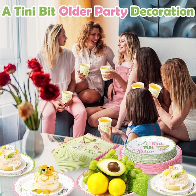Pickmesh 400 Pcs A Tini Bit Older Birthday Party Plates and Napkin Decoration Martini Cups Knives Hot Pink & Green Paper Tableware for Women Birthday Bridal Wedding Baby Shower Supplies Serve 50