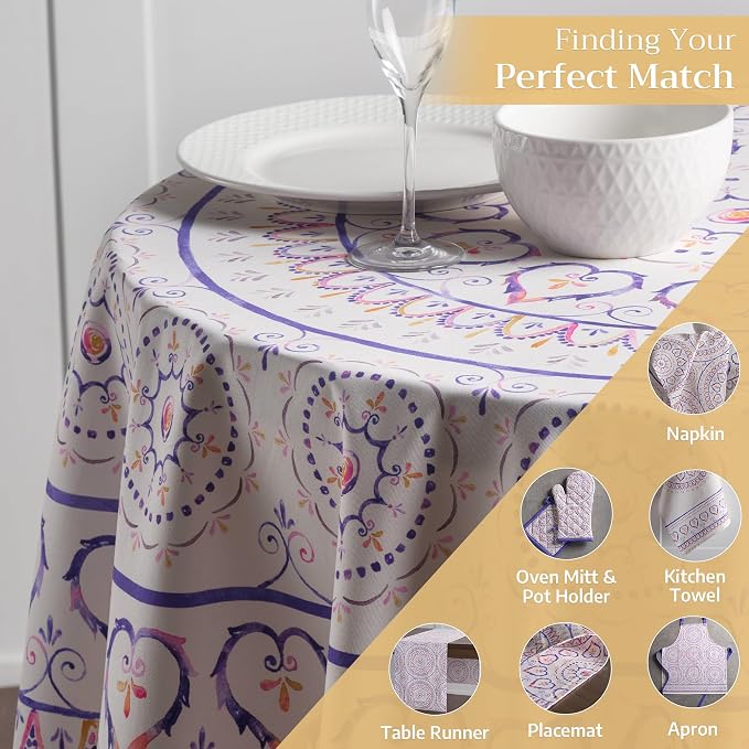 Maison d' Hermine Table Cloth Round Table 100% Cotton 69 Round Inches Tablecloth Reusable Decorative for Dining Kitchen Room Farmhouse Party Home Hotel Restaurant Spring Summer - Mandala