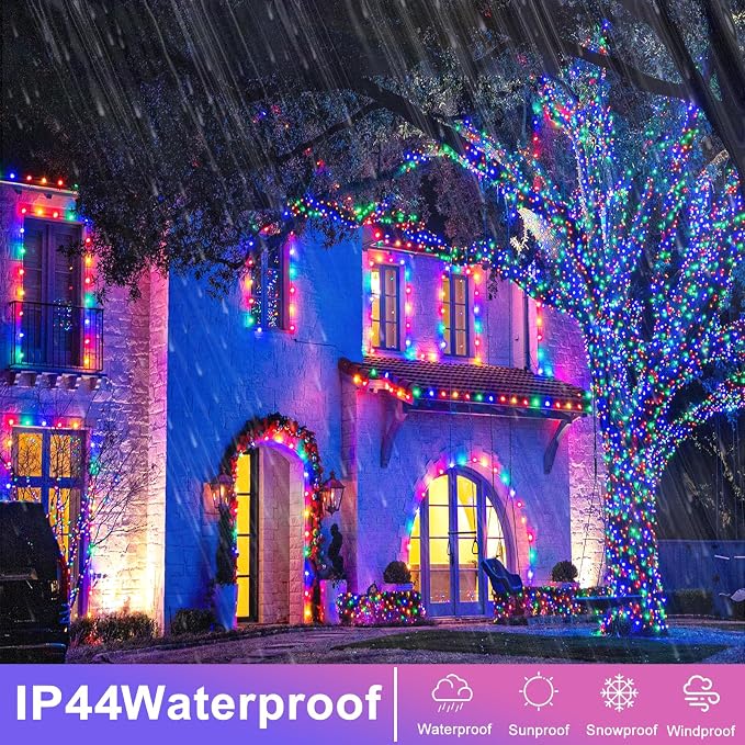 250 LED Christmas Lights Outdoor, 82 FT Christmas String Lights Indoor Waterproof 8 Modes, Clear Wire Plug in Twinkle Fairy Lights for Bedroom Tree Patio Yard Party Holiday Decorations, Multicolor