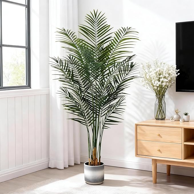 5.5ft Artificial Palm Tree Outdoor, Large Fake Tropical Areca Palm with 15 Trunks, Tall Faux Floor Plants for Indoor Living Rooms Offices Bedroom Home Decor