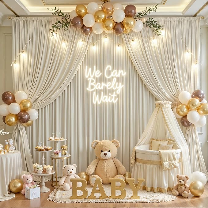 20x12ft Beige Backdrop Curtains for Parties Wrinkle Free Fabric Backdrop Curtain Wedding Photo Drapes Backdrop for Birthday Party Baby Shower Bridal Shower Photography Stage Back Drop 4 Panels 5x12FT