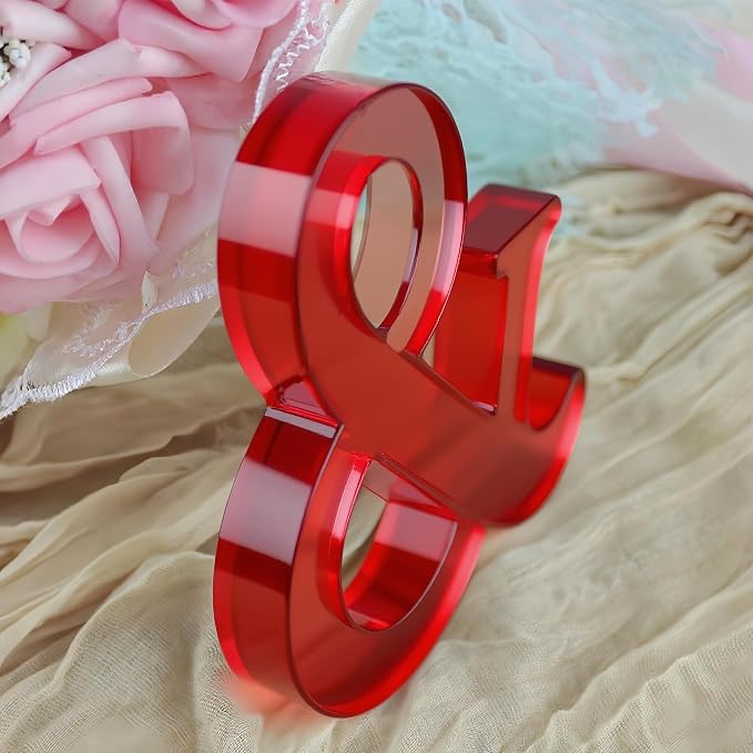 Mr & Mrs Sign for Wedding Table Decor,Large Acrylic Mr and Miss Sign,Photo Props, Freestanding Wedding Centerpiece Table Letters Wedding Decorations for Anniversary,Engagement,Party (Translucent Red, 0.78'')