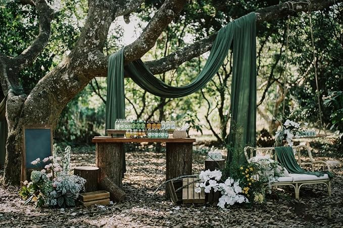 MLMW Chiffon Fabric Sheer Fabric by the Yard 5 Yards 60" Wide Christmas Emerald Green Wedding Arch Draping Fabric Sheer Material for Party Backdrop Curtain Arch Ceiling Decor