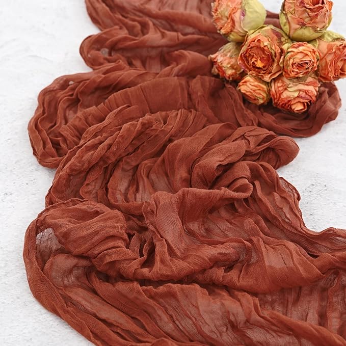 24 Pack Terracotta Cheesecloth Table Runner,10FT Boho Gauze Table Runner,35x120inch Rustic Table Runners for Wedding Party Bridal Shower Thanksgiving Christmas Boho Table Decoration