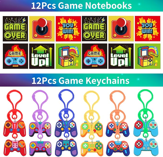 PLOUGVI 320PCS Video Game Party Favors for Kids-Including Goodie Bags, Glasses, Straws, Bubble Wands, Stickers, Cake Toppers, Tattoos & More-Perfect for Theme Party Decorations & Piñata Fillers
