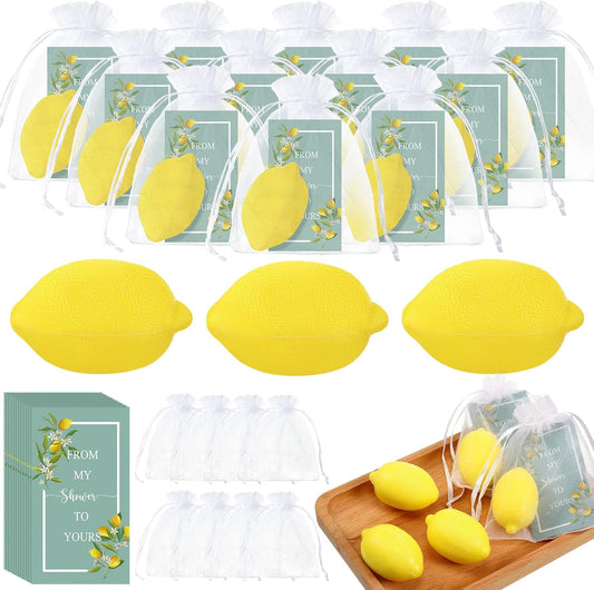 Lounsweer Set of 20 Wedding Lemon Soap Favors Mini Bridal Shower Favors Natural Lemon Shaped Soap Bar with from My Shower to Yours Cards and White Organza Bags for Party Baby Shower Decorations
