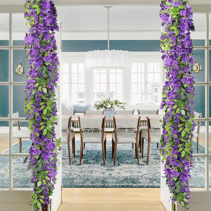 Findosom Wisteria Artificial Flowers Garland, 10Pcs Total 72FT Purple Wisteria Hanging Flowers, Flower Garland Decorations for Home Garden Outdoor Ceremony Wedding Arch Decoration