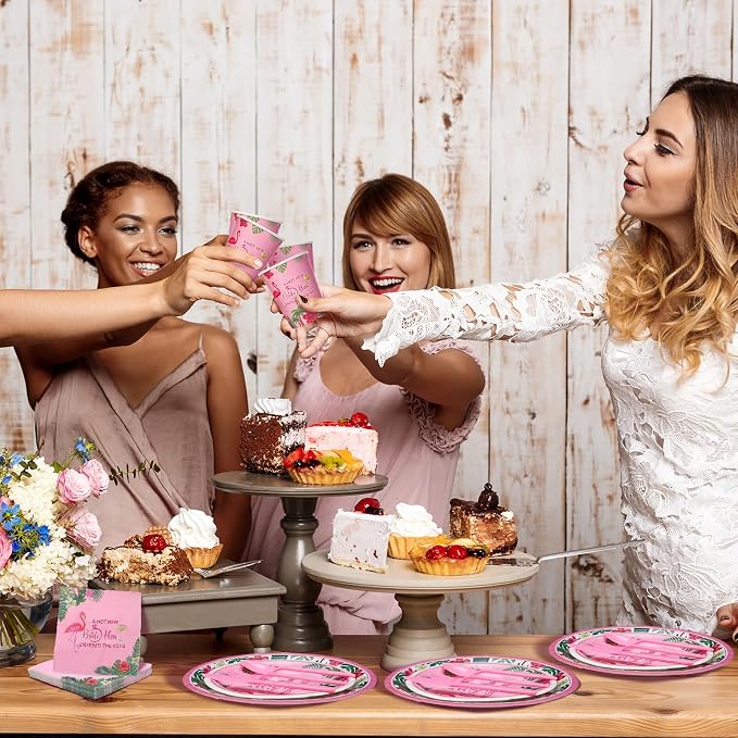 Yungyan 252 Pcs New Bride Bachelorette Party Tableware Set Included Plates Napkins Cups Forks Knives Cutlery for Party Decorations Supplies 36 Guests