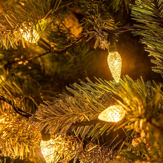 AWQ 200LED 66 FT C6 Christmas String Lights Plug in Fairy Twinkle String Lights 8 Modes Timer Function Waterproof Extendable for Indoor Outdoor Wedding Party Christmas Decoration (200, Warm White)