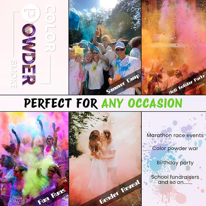 Multicolor Color Powder Packets 100Gram Bags of Color Smoke Bombs individual Packets of 10 Color Powders for Gender Reveals, Fun Runs, Color Wars, Marathon, Rangoli Photoshoot Party & Festival