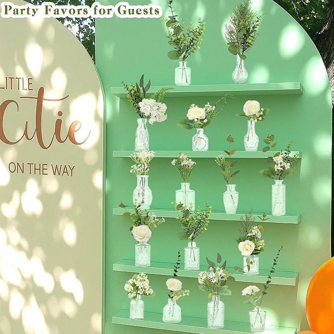 WARMALL Artificial Flowers with Vases, 16 Pcs Bud Vases, & 81 Pcs Artificial Plants DIY Set Suitable for Centerpieces Table Weddings Party Office and Indoor Decor Mini Small Glass Clear(White)