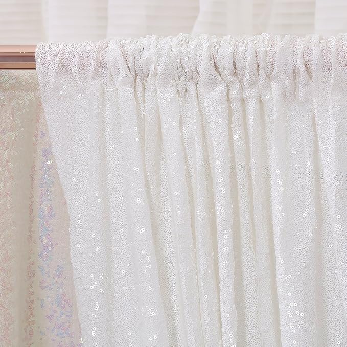 Poise3EHome White Sequin Backdrop, 10Ft x 10Ft Glitter Photography Background Curtains, Sequence Drapes for Party Baby Shower Wedding Birthday Christmas Thanksgiving Halloween Decoration