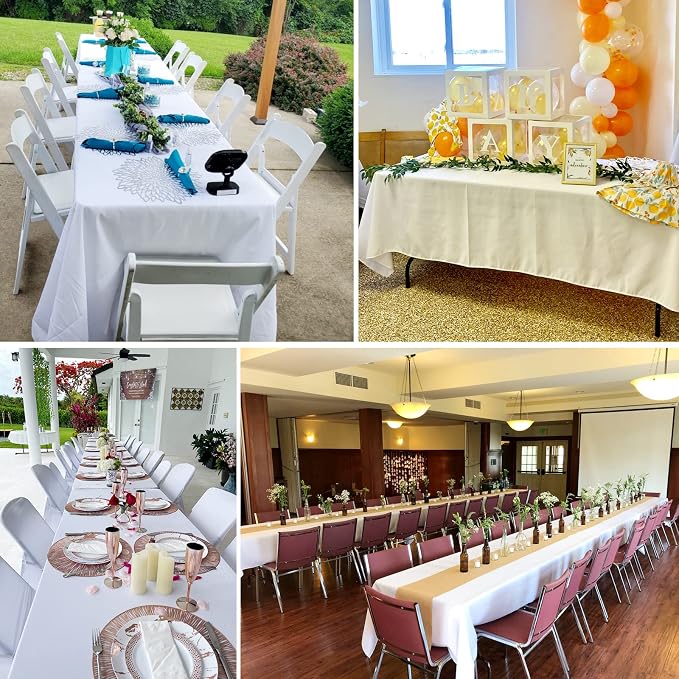 6 Pack Tablecloth 60 x 126 inch Polyester Table Cloth for 8 Foot Rectangle Tables,Stain and Wrinkle Resistant Washable Fabric Table Covers Polyester White Table Clothes for Wedding,Party,Banquet
