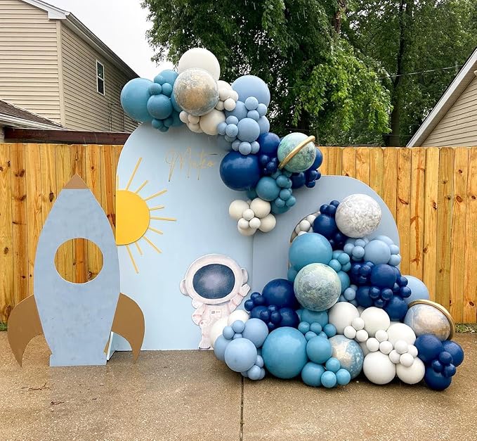 Dusty Blue Double Stuffed Balloons Different Size 115Pcs 5/10/12/18" Slate Dusty Blue Balloons Garland kit for Birthday Baby Shower Bridal Shower Gender Reveal Bear Neutral Theme Party