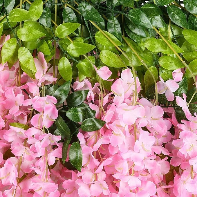 Pauwer 24 Pack 3.6 Feet/Piece Artificial Fake Wisteria Vine Ratta Hanging Garland Silk Flowers Home Party Wedding Decor (Pink, 24PCS)