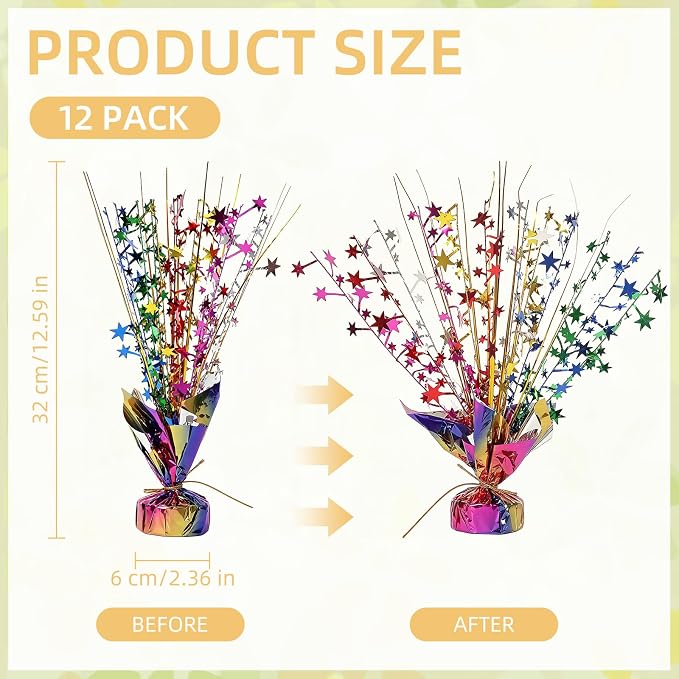 12 Pack Colorful Metallic Foil Spray Centerpiece Star Table Decoration Burst Table Centerpieces for Birthday New Year Wedding Anniversary Graduation Party Supply (Colorful)