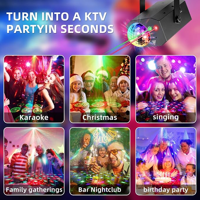 Party Lights, Dj Disco Ball Light, Strobe Stage Laser Lights Projector with Remote Control for Festivals Atmosphere Birthday Party Decorations（Plastic Shell）