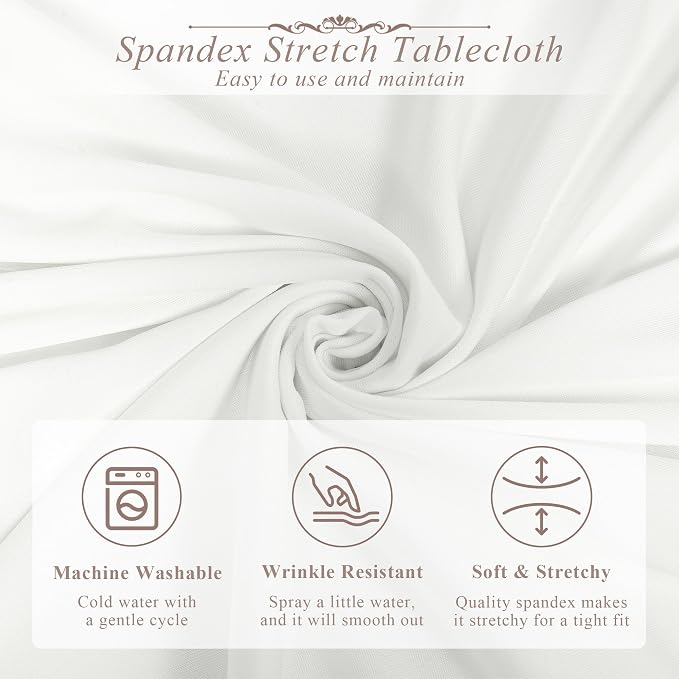 Kochorie 4 Set Cocktail Table Covers with Satin Sash, 32 x 43 Inch Round Cocktail Table Skirt, Spandex Stretch High Top Tablecloth for Wedding Banquet Birthday Party Decorations, (Ivory, Champagne)