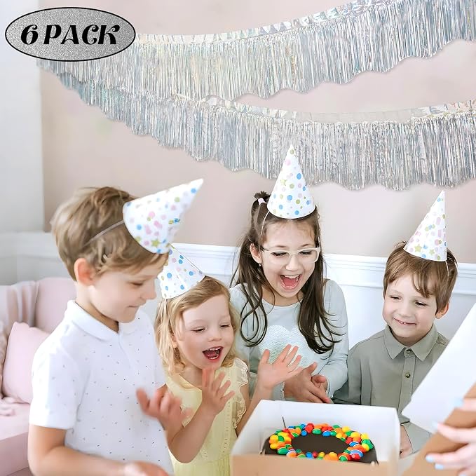 LOLStar Silver Foil Fringe Tinsel Garland, Tinsel Streamers Banner, 6 Pack | 60Ft Tinsel Streamers, Shiny Silver Tinsel Fringe Banner for Wedding, Birthday, Anniversary, Christmas, New Year Party Decor