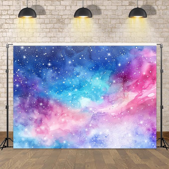 Galaxy Sky Backdrop 7Wx5H Outer Space Starry Universe Cosmic Planet Night Star Sky Pink Purple Blue Photography Background Decoration for Kids Birthday Fabric Photo Shoot Studio Props