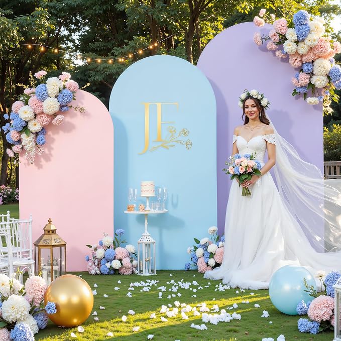 Set of 3 Arch Backdrop Covers(7.2ft, 6.6ft, 6ft) - Premium Stretchy Spandex Backdrop Arch Stand Cover for Baby Shower,Wedding,Party Decor Chiara Cover with Double-Sided Design(Pink Blue Lavender)