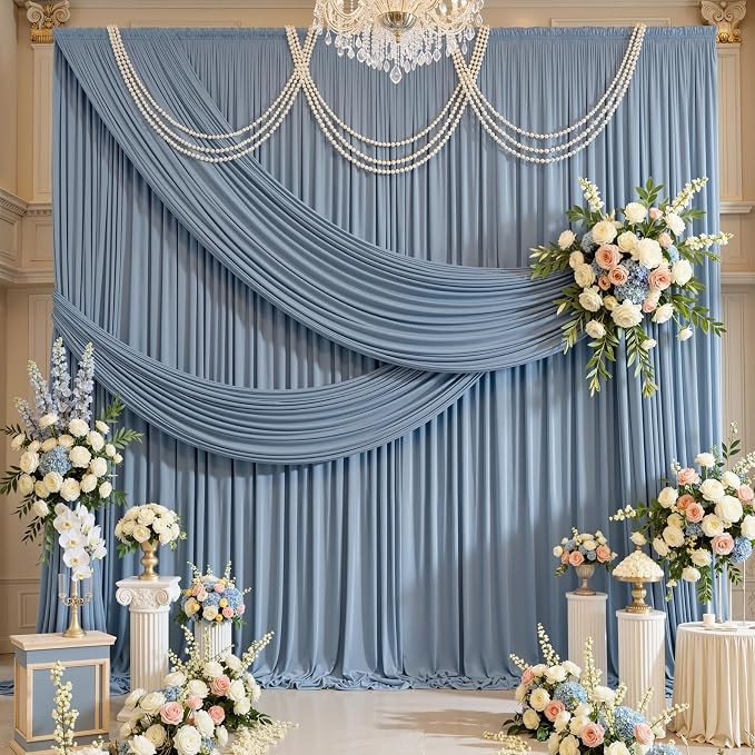 20x16ft Dusty Blue Backdrop Curtains for Wedding Party, 4 Panels 16 ft Long Back Drop Cloth, Wrinkle-Free Polyester Drapes for Birthday, Baby Shower, Stage Photography Background