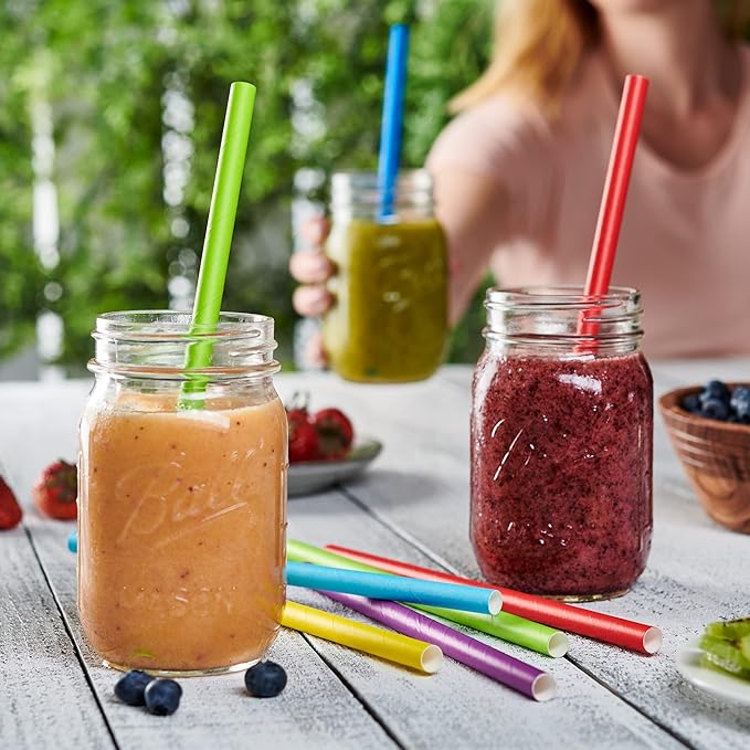 GUSTO, [100 Count] Jumbo Paper Smoothie Straws, 100% Biodegradable, Assorted Colors - (Formerly Comfy Package)