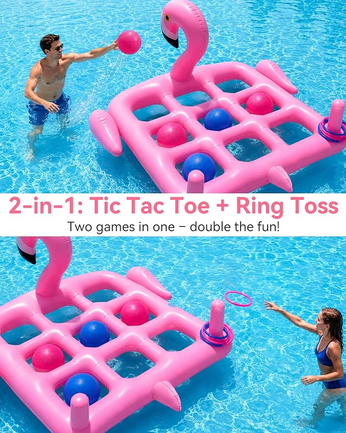 Utook Pool Party Toys Games Set -Giant Tic Tac Toe Pool Toy- 2-in-1 Inflatable Games -Thickened Leak-Proof PVC, Outdoor Water Toys for Toddlers Kids Age 4+, Use in Pool Beach Lawn