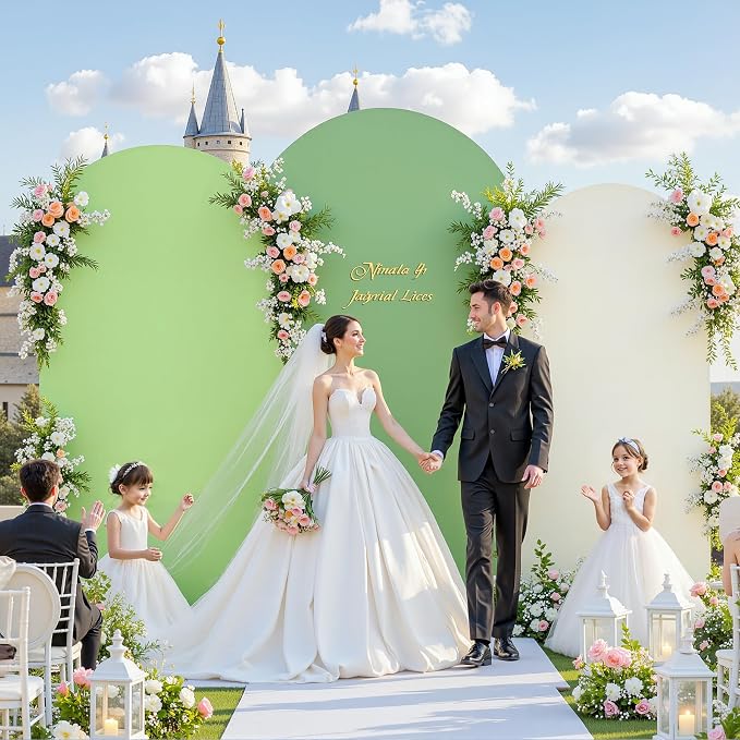 Set of 3 Arch Backdrop Covers(6ft, 5ft, 4ft) - Premium Stretchy Spandex Backdrop Arch Stand Cover for Baby Shower,Wedding,Party Decor Chiara Cover with Double-Sided Design(Cream Green)