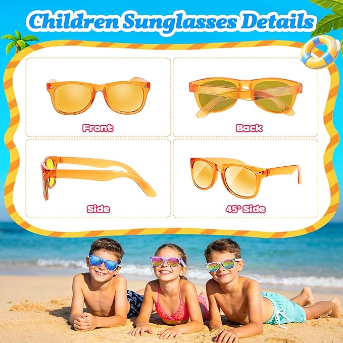 32 Pack Kids Sunglasses Bluk Party Favors - Goodie Bags Stuffers for Children Age 3-8,Boy Girl Neon Glasses with UV400 Protection,Birthday Classroom Graduation Gift,Pool Beach Party Supplies - nylytek