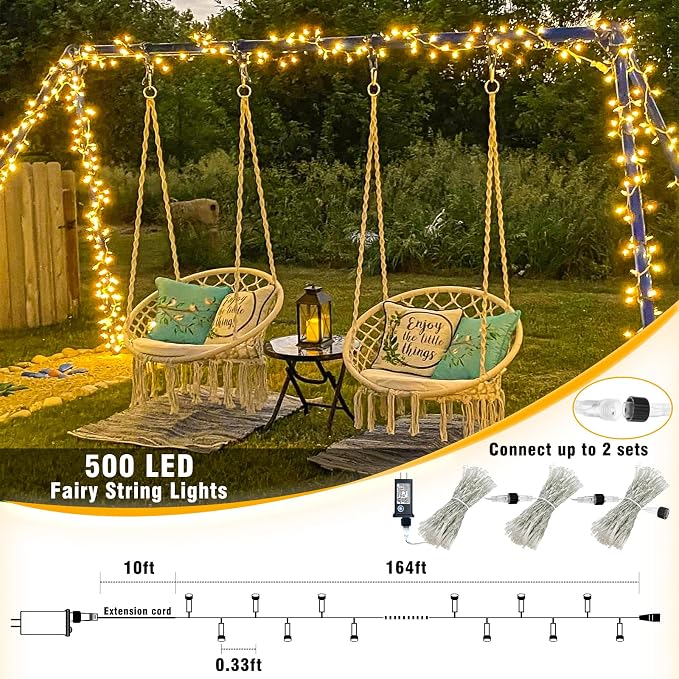 165FT 500 LED Christmas Lights Outdoor Indoor, Connectable Warm White String Lights 8 Modes Clear Wire Waterproof Plug in Twinkle Fairy Light for Classroom Wedding Tree Bedroom Decorations
